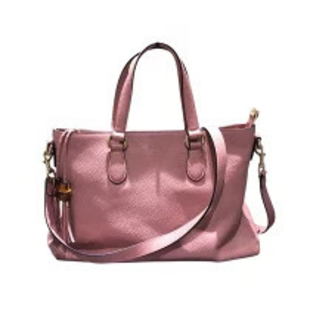 Gucci pink Leather Bamboo Tassel Satchel dual top handles